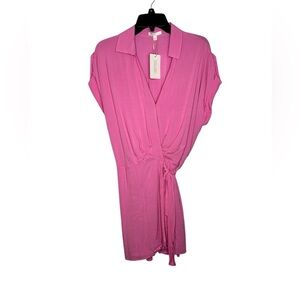 Gianni Bini Barbie Bubblegum Pink Tab Sleeve Wrap Dress Size Medium